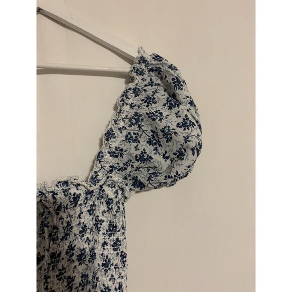 Doen Dress XS Womens Stanza Puff Sleeve Aline Maxi Long Floral Boho White Blue - Picture 7 of 10